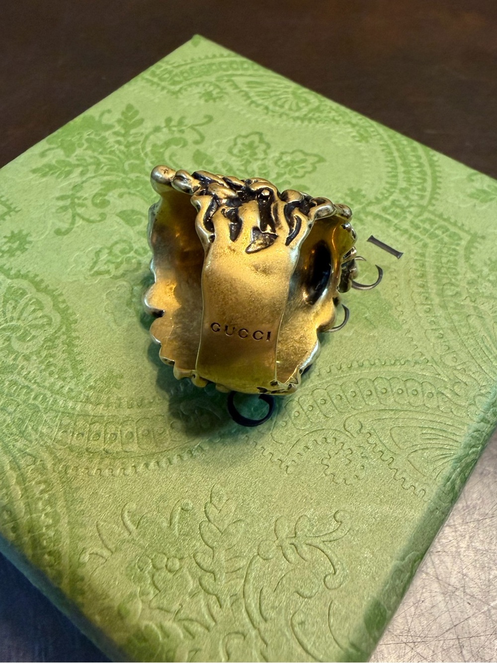 New Authentic Gucci Lion Head Brass Ring Size IT 19 / US 8.75 - Picture 9 of 12